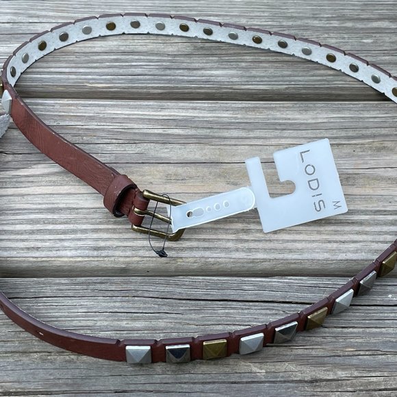 LODIS Women Belt Brown Leather Studded Skinny Belt - Picture 4 of 11
